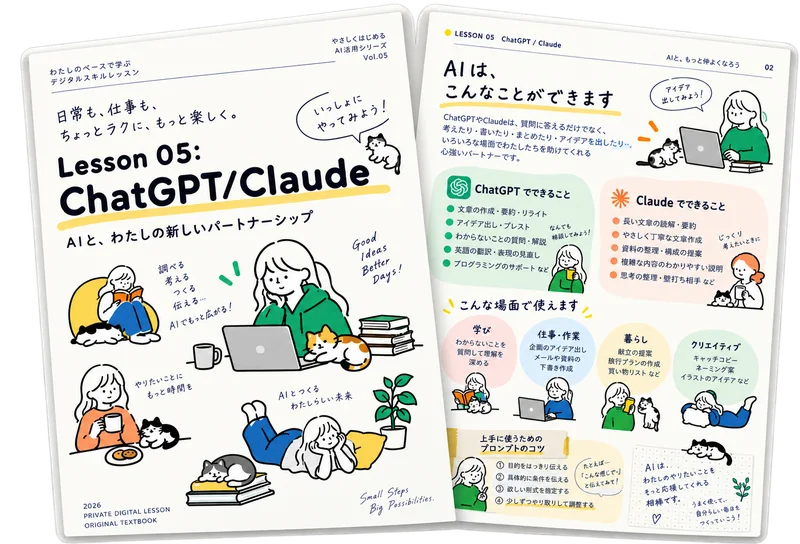 ChatGPT / Claude 入門の教材テキスト（見開き）
